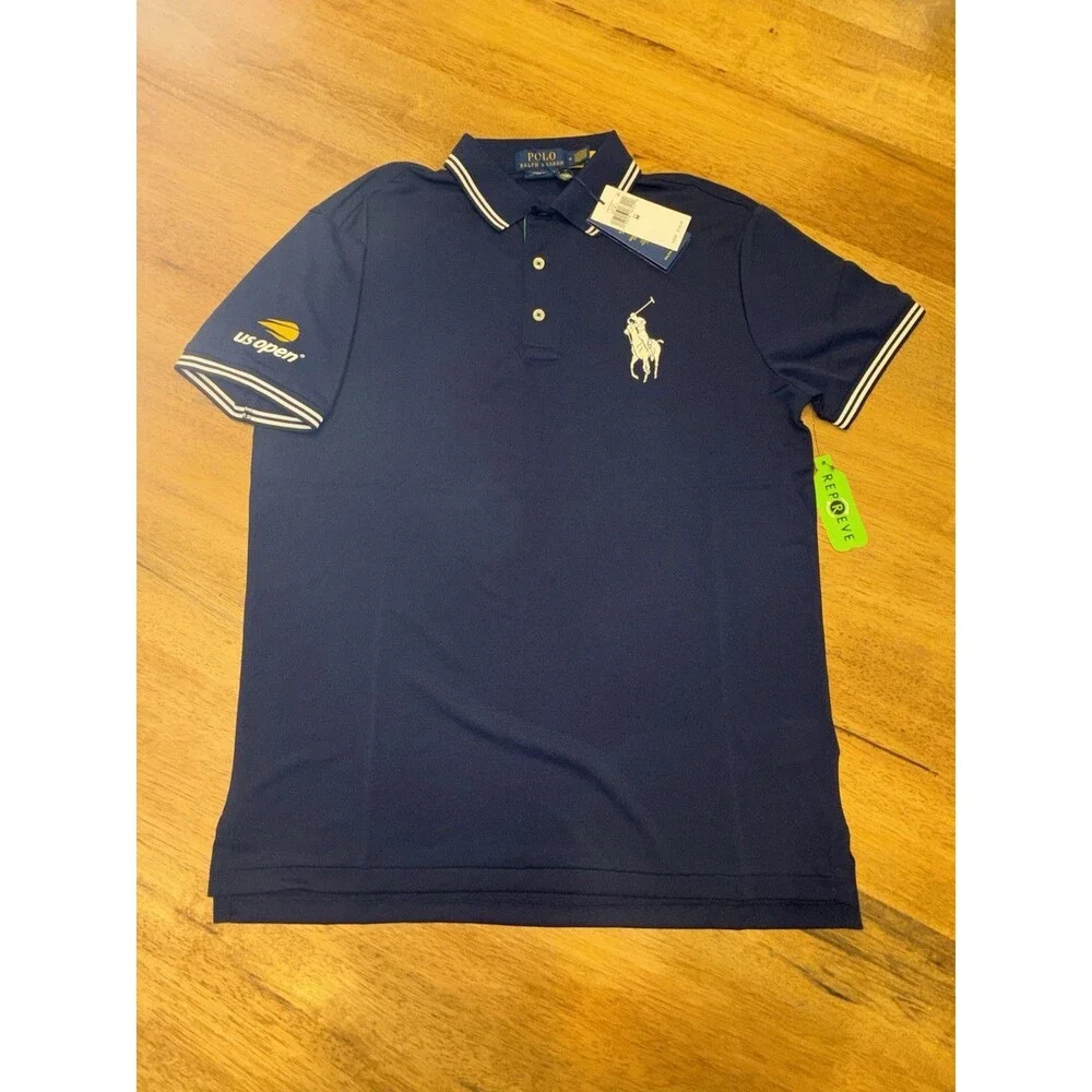 NWT US Open Polo Ralph Lauren Umpire Polo Shirt Navy Medium Tennis Navy Pony